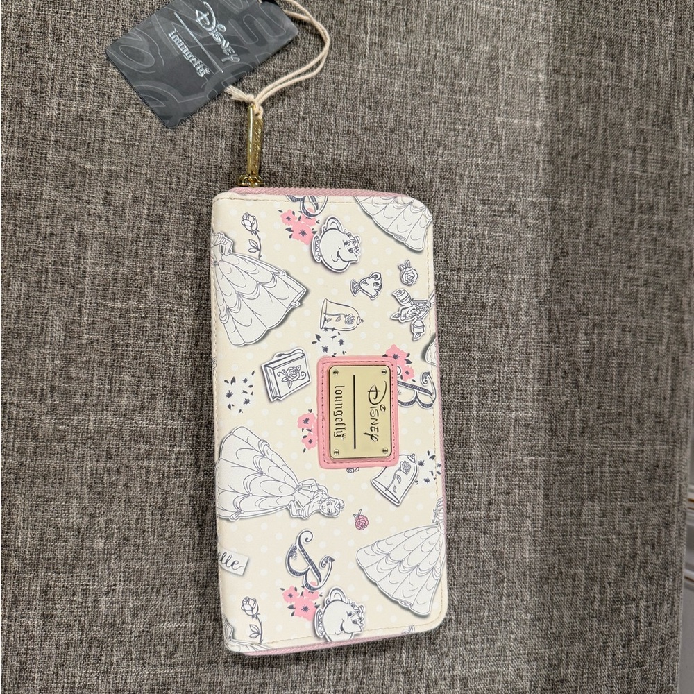 Loungefly Disney Belle Sketch Zip Wallet - Cream & Pink Accents